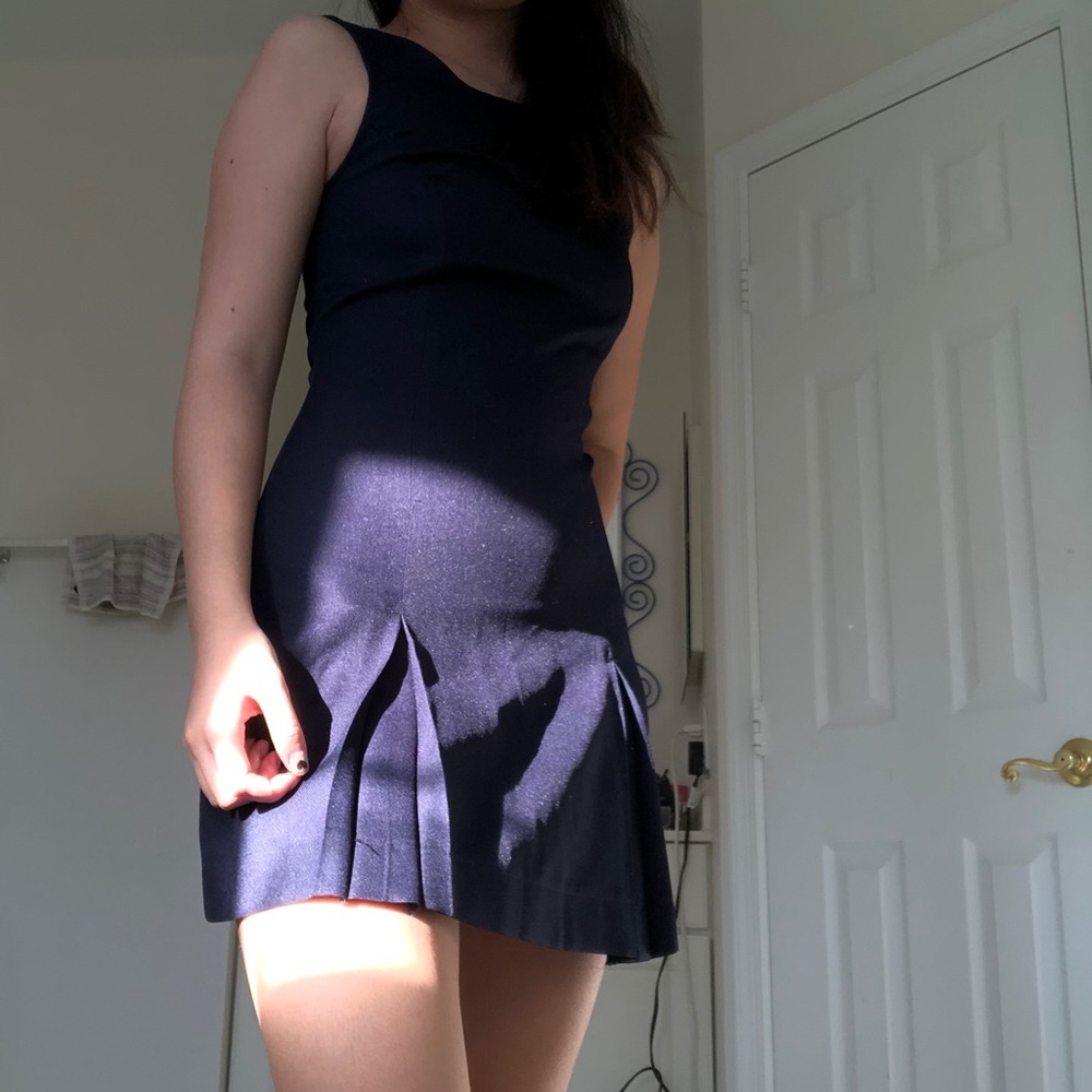 slim navy tennis pleated dress, american apparel